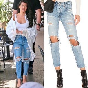 Moussy Vintage Hayden Tapered Denim Jeans in Light Blue Size 27